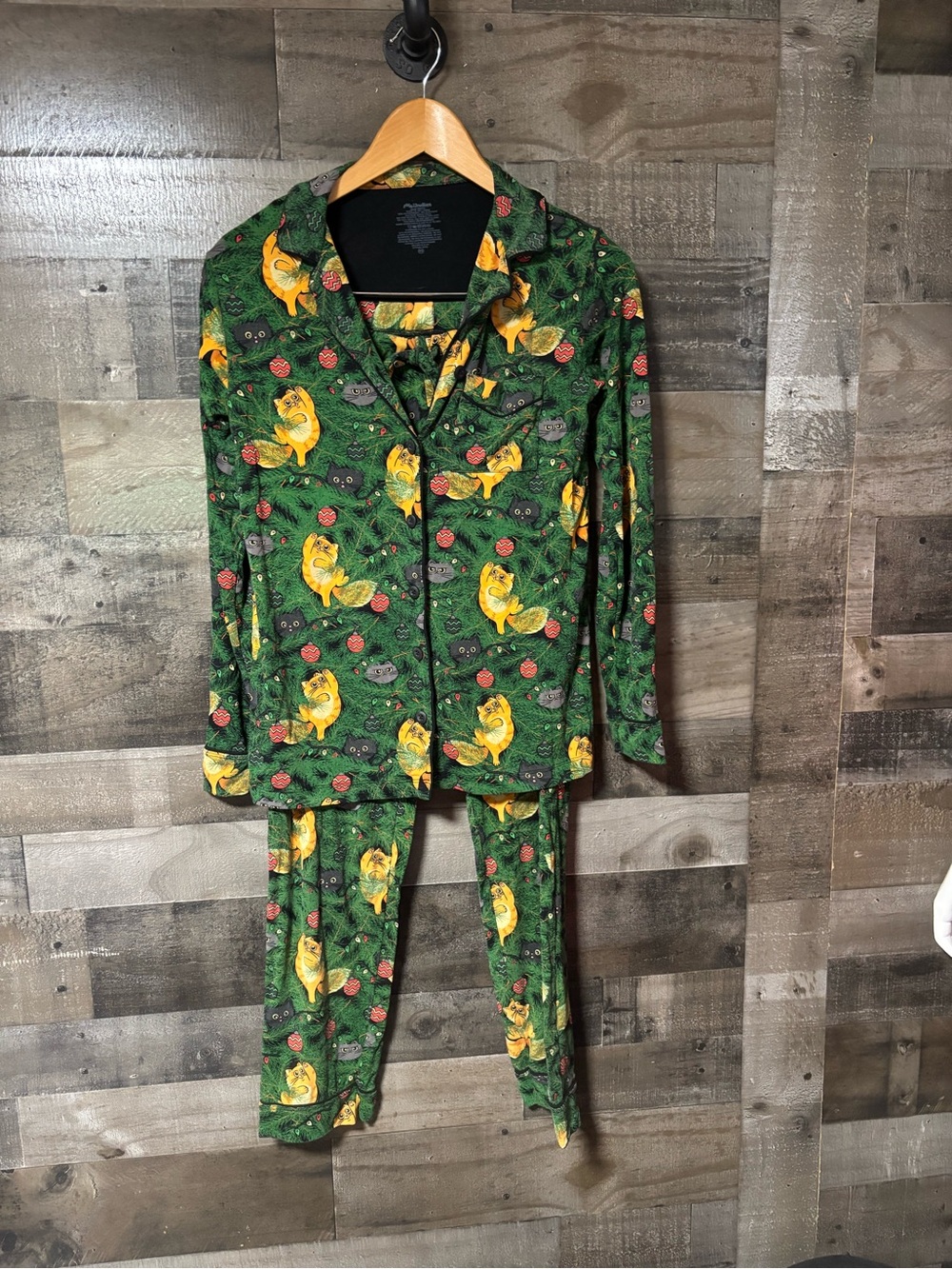 MeUndies Green Christmas Tree Cat Print Pajama Set XS